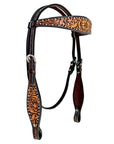 Bar H Equine Genuine Western American Leather Horse Premium Headstall & Breast Collar Set