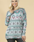 Smoky Mountain Gray Aztec Print Tunic with Pockets Made in America