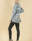 Smoky Mountain Gray Aztec Print Tunic with Pockets Made in America