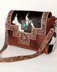 ADBG842B American Darling Hand Tooled Hair On Genuine Leather Women Bag Western Handbag Purse