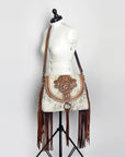 American Darling ADBG851 Messenger Hand Tooled Hair-On Genuine Leather Women Bag Western Handbag Purse