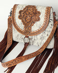 American Darling ADBG851 Messenger Hand Tooled Hair-On Genuine Leather Women Bag Western Handbag Purse