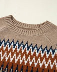 Western Aztec Geometric Colorblock Crewneck Sweater