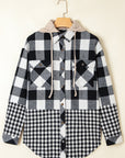 Plaid Patchwork Drawstring Hooded Shacket