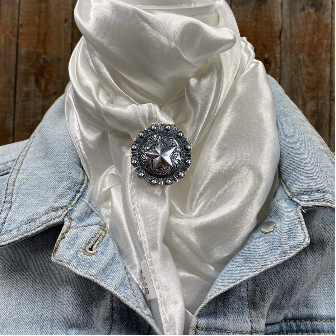 35X35" Solid White Wild Rag / Scarf WRS3 - Western Concho Wild Rag Slides - Assorted