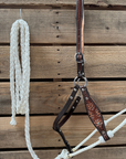 White Flower Power Tooled Lariat & Leather Combo Halter