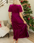 Velvet Shirred Waist Tiered Maxi Dress