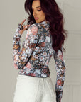 Floral Mesh Long Sleeve Mock Neck Top