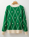 Christmas Geometric Diamond Pom Long Sleeve Sweater
