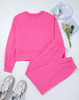 Vera Raw Edge Half Buttons Pullover and Jogger Pants Set