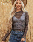 Western Rodeo Mesh Mock Neck Long Sleeve Top