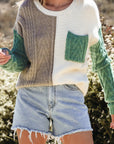Colorblock Patch Pocket Drop Shoulder Sweater