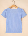 Marisol Stripe Textured Ruffle Square Neck Blouse