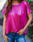 Metallic Shimmer Cuffed Sleeve Top