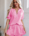 Lorelei Half Zip Puff Sleeve Top and Ruffled Shorts Set