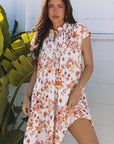 Marigold Floral Ruffled Trim Flutter Sleeve Dress