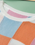 Colorblock Checker Cap Sleeve Sweater