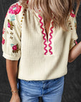 August Floral Embroidered Puff Sleeve Blouse