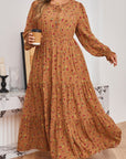 Plus Size Floral V-Neck Ruffle Sleeve Tiered Dress