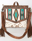 ADBG852B American Darling Hand Tooled Saddle Blanket Hair On Genuine Leather Women Bag Western Handbag Purse