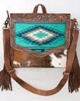 ADBG852D American Darling Hand Tooled Saddle Blanket Hair On Genuine Leather Women Bag Western Handbag Purse