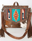 ADBG852E American Darling Hand Tooled Saddle Blanket Hair On Genuine Leather Women Bag Western Handbag Purse