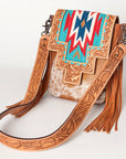 American Darling Cross Body Hand Tooled Saddle Blanket Hair On Genuine Leather Western Women Bag Handbag Purse Crossbody Cute