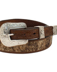 3D Western Belt Mens Calf Hair Floral Tooled 3 Piece Buckle