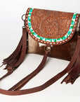 American Darling ADBGZ616B Messenger Hand Tooled Hair On Genuine Leather Women Bag Western Handbag Purse