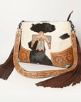 American Darling ADBGZ622 Messenger Hand Tooled Hair-On Genuine Leather Women Bag Western Handbag Purse