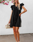 Pearl Ruffle Sleeve V Neck Frilled Shift Dress