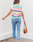 Yasmin Striped Flutter Sleeve Patchwork Top