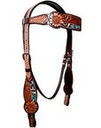 Bar H Equine Genuine Western American Leather Horse Premium Headstall & Breast Collar Set