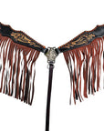 HILASON Western Horse Floral Fringes Headstall Breast Collar Set Genuine Leather Black