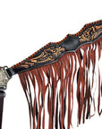 HILASON Western Horse Floral Fringes Headstall Breast Collar Set Genuine Leather Black