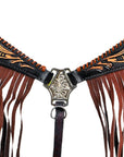 HILASON Western Horse Floral Fringes Headstall Breast Collar Set Genuine Leather Black