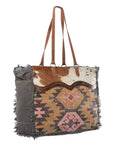 OHLAY KB231 TOTE Upcycled Wool Canvas Embossed Hair-on Genuine Leather women bag western handbag purse