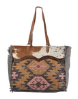 OHLAY KB231 TOTE Upcycled Wool Canvas Embossed Hair-on Genuine Leather women bag western handbag purse