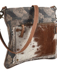OHLAY KB262 Cross Body Upcycled Canvas Hair-On Genuine Leather women bag western handbag purse