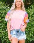 Colette Sequin Striped Puff Sleeve Top