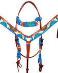 HILASON Cactus Western Wool Breast Collar Headstall Set Tack Set Turquoise & white