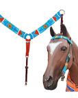 HILASON Sun Western Wool Breast Collar Headstall Set Tack Set Turquoise & Brown