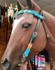 HILASON Sun Western Wool Breast Collar Headstall Set Tack Set Turquoise & Brown
