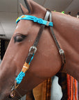 HILASON Sun Western Wool Breast Collar Headstall Set Tack Set Turquoise & Brown