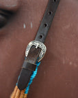 HILASON Sun Western Wool Breast Collar Headstall Set Tack Set Turquoise & Brown