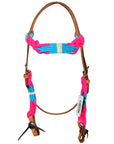 HILASON Western Wool Breast Collar Headstall Set Tack Set Turquoise & Pink