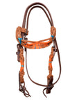 Hilason Cactus Western Wool Hand Tooled Breast Collar Headstall Tack Set Brown/Turquoise