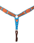 Hilason Cactus Western Wool Hand Tooled Breast Collar Headstall Tack Set Brown/Turquoise