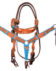 Hilason Cactus Western Wool Hand Tooled Breast Collar Headstall Tack Set Brown/Turquoise