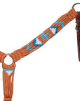 HILASON Cactus Western Wool Breast Collar Headstall Set Tack Set Blue & Brown